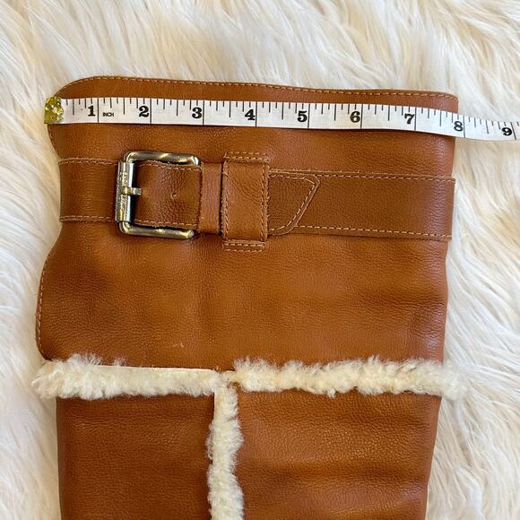 Michael Kors Casey Over The Knee Boots Leather Shearling Lined Buckle Heeled - Picture 9 of 14